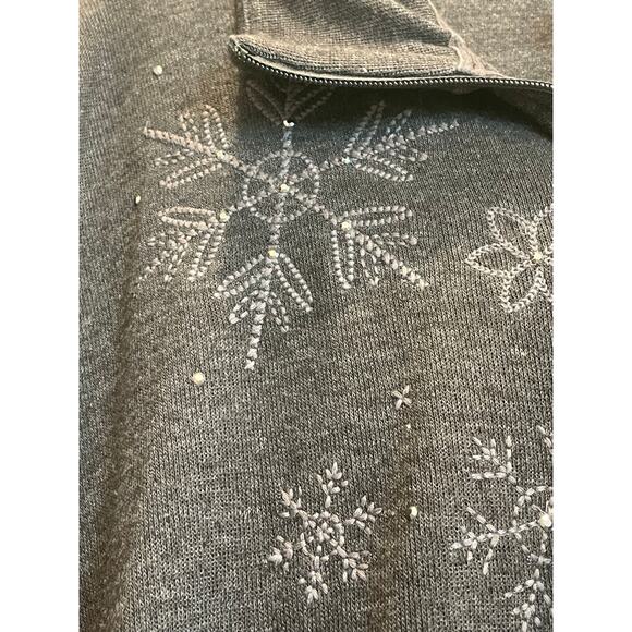 Catherines charcoal gray 1/4 zip sweater with embroidery and rhinestones 2X - Picture 6 of 11